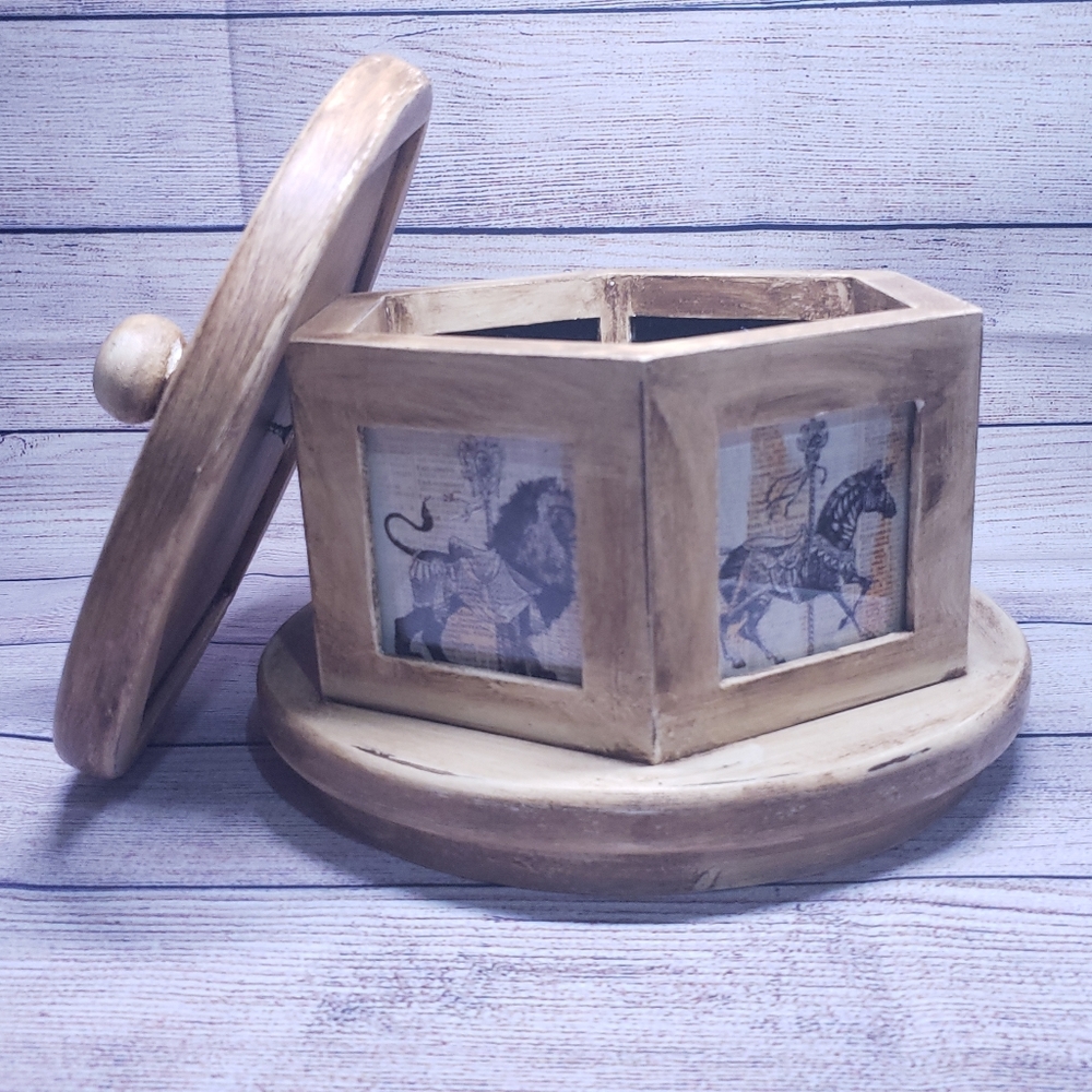 Hexagon Wood Carousel Lazy Susan